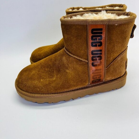 Ugg Australia Classic Mini Side Logo II Suede US Size 5 Tan Orange Logo - Picture 3 of 12